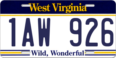 WV license plate 1AW926
