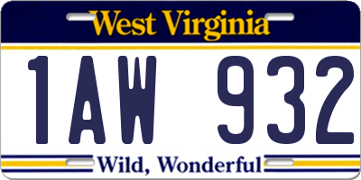 WV license plate 1AW932