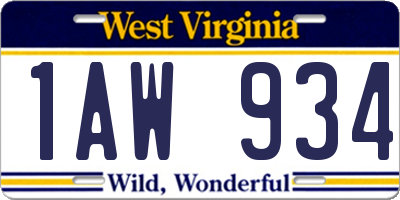 WV license plate 1AW934
