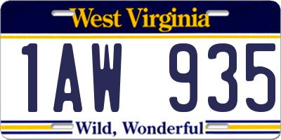 WV license plate 1AW935