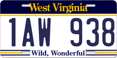 WV license plate 1AW938