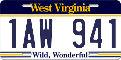 WV license plate 1AW941