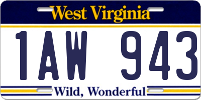 WV license plate 1AW943