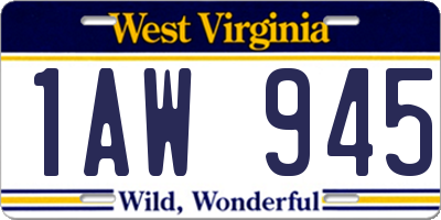 WV license plate 1AW945
