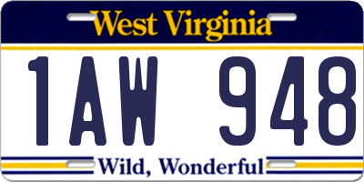 WV license plate 1AW948