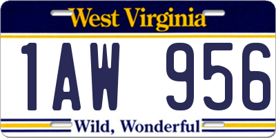 WV license plate 1AW956