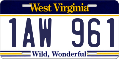 WV license plate 1AW961