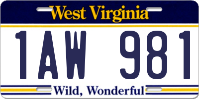 WV license plate 1AW981