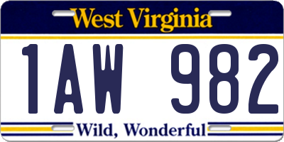 WV license plate 1AW982