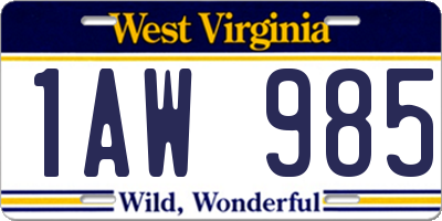 WV license plate 1AW985