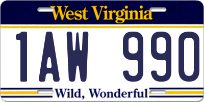 WV license plate 1AW990