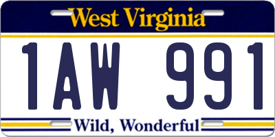 WV license plate 1AW991