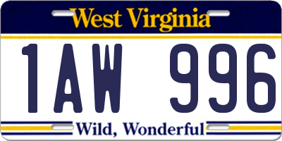 WV license plate 1AW996