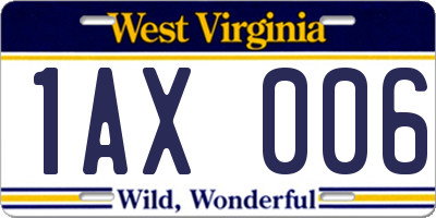 WV license plate 1AX006