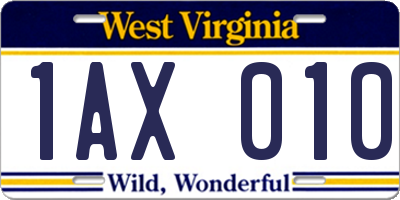 WV license plate 1AX010