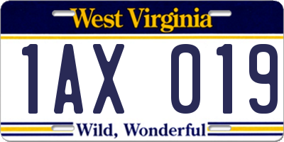 WV license plate 1AX019