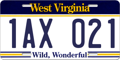 WV license plate 1AX021