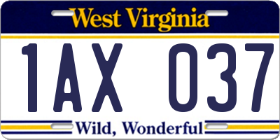 WV license plate 1AX037