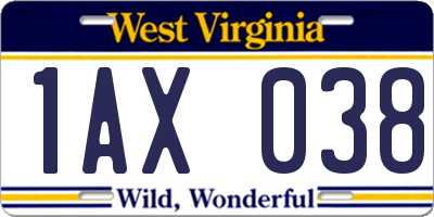 WV license plate 1AX038
