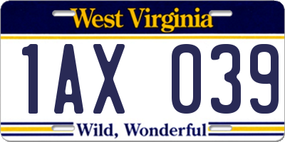 WV license plate 1AX039