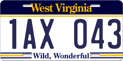 WV license plate 1AX043