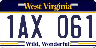 WV license plate 1AX061