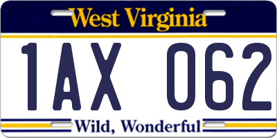 WV license plate 1AX062