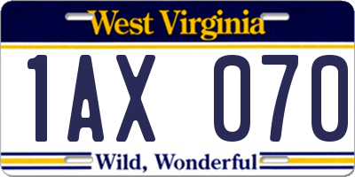WV license plate 1AX070