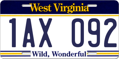 WV license plate 1AX092