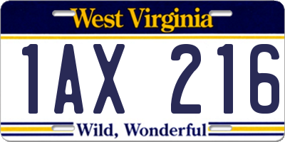 WV license plate 1AX216