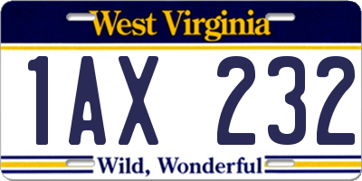 WV license plate 1AX232