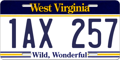 WV license plate 1AX257