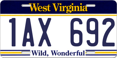 WV license plate 1AX692