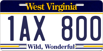 WV license plate 1AX800