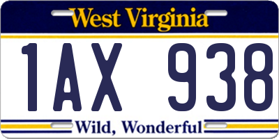 WV license plate 1AX938