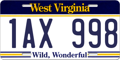 WV license plate 1AX998