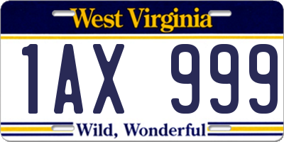 WV license plate 1AX999