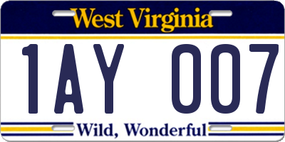 WV license plate 1AY007