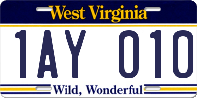 WV license plate 1AY010