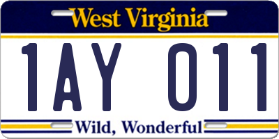 WV license plate 1AY011