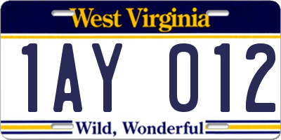 WV license plate 1AY012
