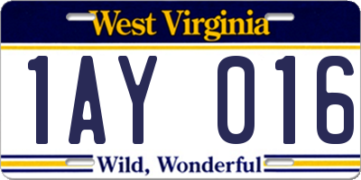 WV license plate 1AY016