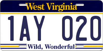 WV license plate 1AY020