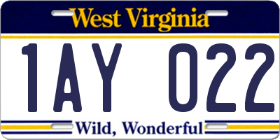 WV license plate 1AY022