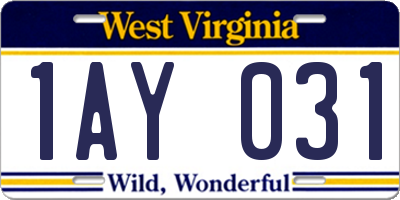 WV license plate 1AY031