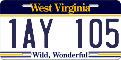 WV license plate 1AY105