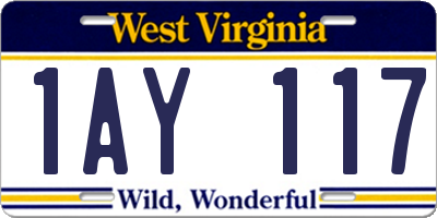 WV license plate 1AY117
