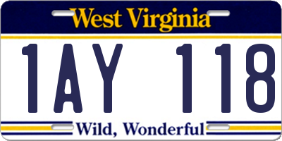 WV license plate 1AY118