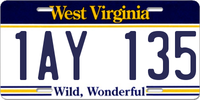 WV license plate 1AY135