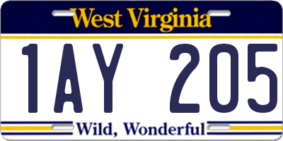 WV license plate 1AY205